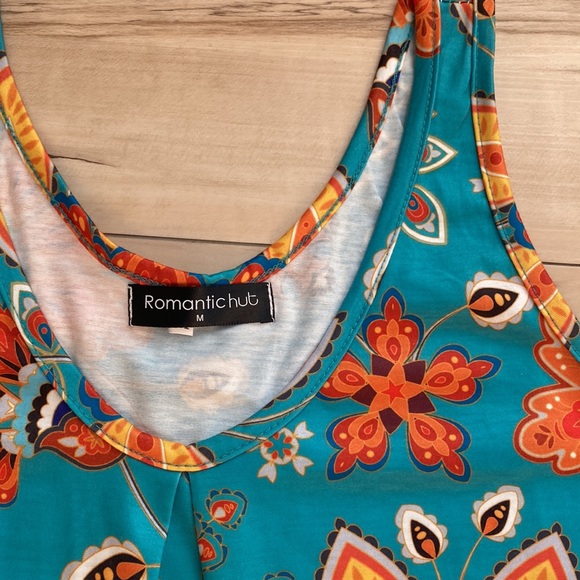 NWOT Romantic Hut Womens M Floral Fun Tank Top. Turquoise and Orange. - Picture 10 of 11